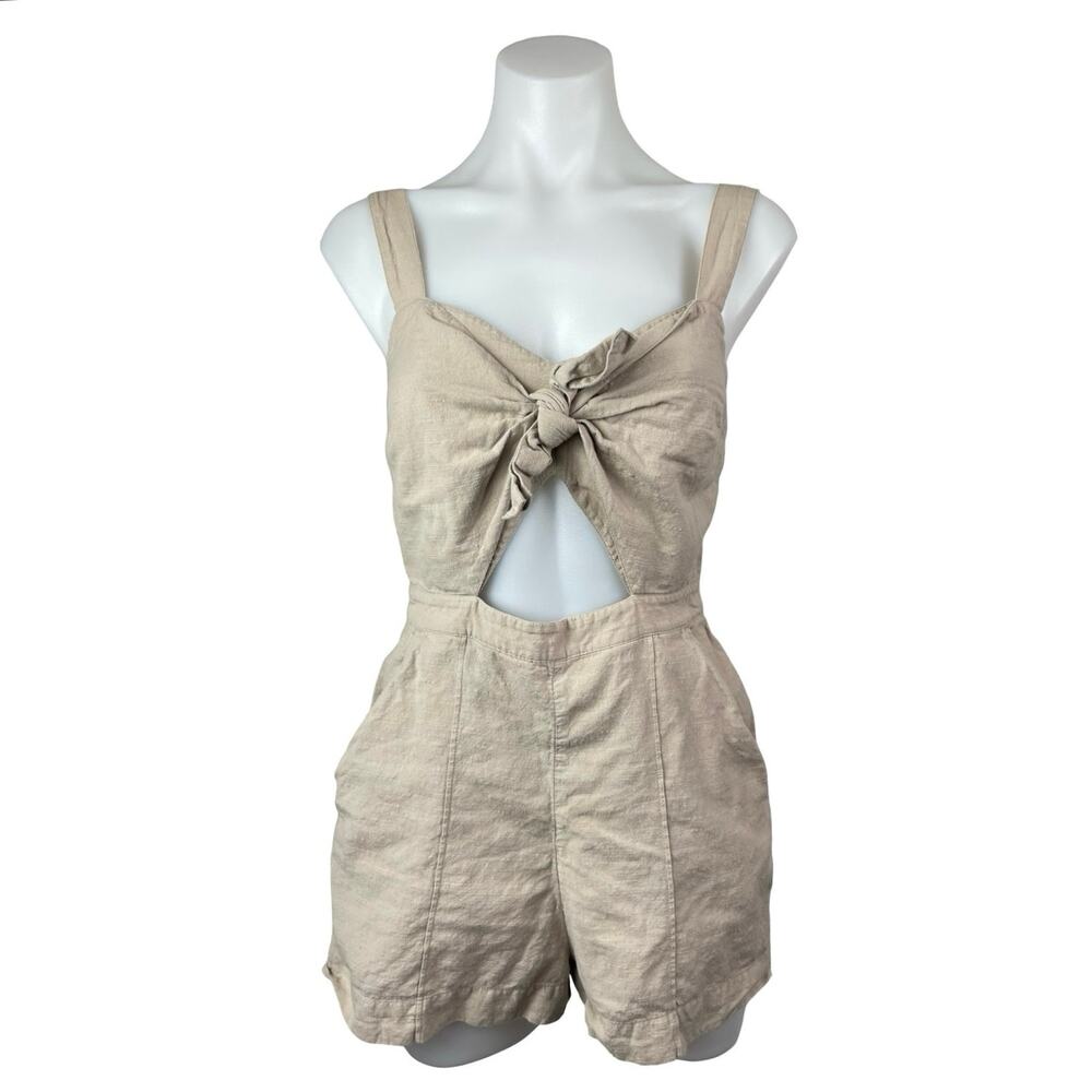 Abercrombie & Fitch Women's Beige Keyhole Sleeveless Tie Front Jumpsuit Romper 2